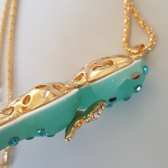 Betsey Johnson Style Necklace Blue Crystal Pendant - Picture 7 of 12